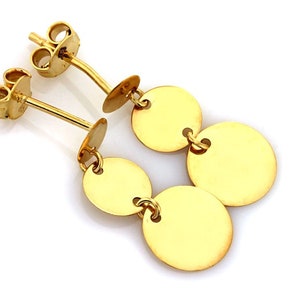 Solid Gold  9k Disc Stud Dangle Earrings, Earrings, Gold earrings, Gold studs, 9k earrings, Earrings gold, Gold Discs, Earrings woman