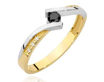 Schwarzer Diamant Ring, Gold Diamant Ring, Massives Gold 14k, Verlobungsring, Verlobungsring, Goldringe, Diamantringe, Schwarze Diamanten, Seltener Diamon