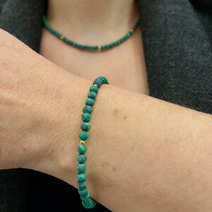 Malachite necklace and bracelet set, Ultra dainty Malachite necklace, dainty beaded necklace, malachite choker, handmade beaded choker