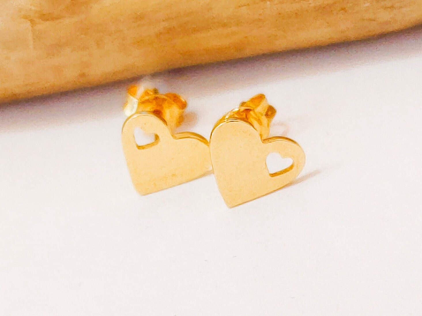 Solid Gold 14k Heart Stud Earrings, Heart Earrings, Gold