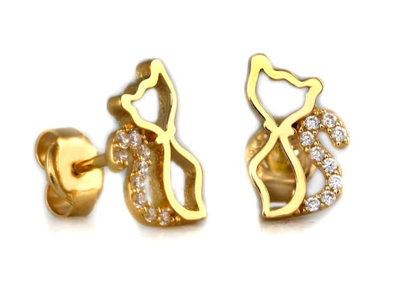 Kitten Earrings Gold, Cat Earrings, Cat Mom Gift, Cat Earrings