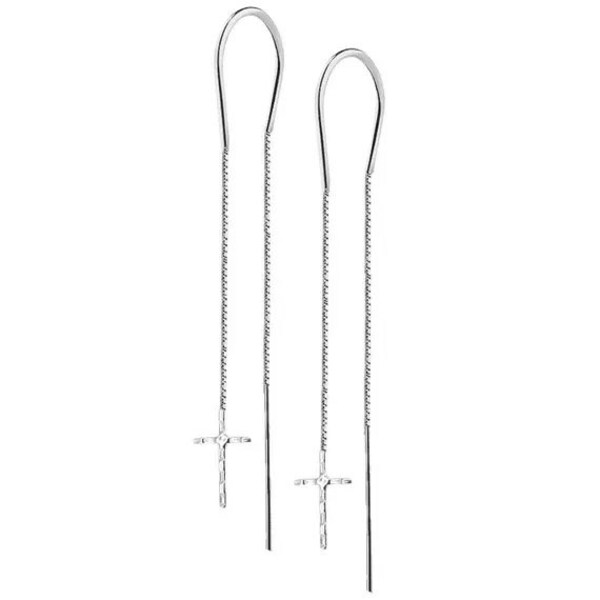 Silver Threader Cross, Long Earrings,   Cross Threader Earrings, Threaders with cros,  Earrings, Threaders, Chain Earrings, Dainty Earrings,