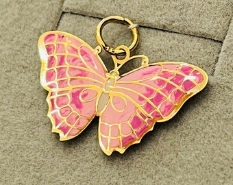 Solid Gold Schmetterling Anhänger, Rosa Emaille Gold Anhänger, Solid Gold 14 Karat, Einzigartige Geschenke für Sie, Goldanhänger, Schmetterling Design Geschenk