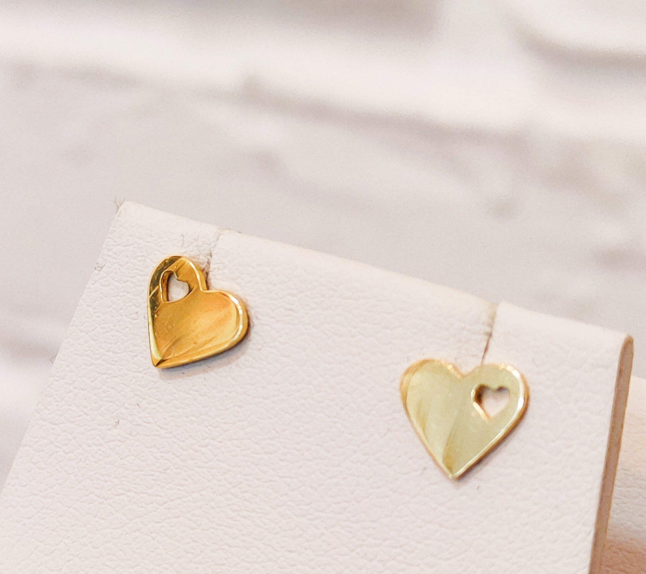 Solid Gold 14k Heart Stud Earrings, Heart Earrings, Gold