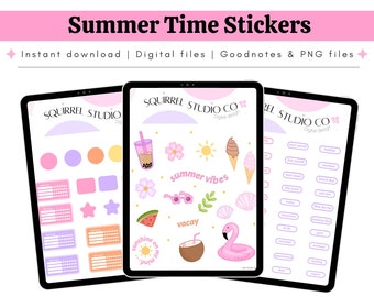 Digitale stickers met zomerthema, goodnotes en png-bestanden inbegrepen