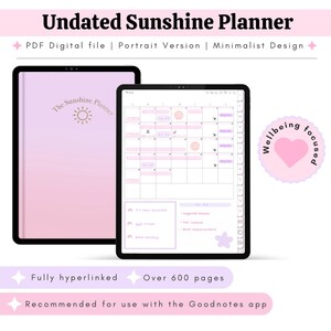 The Sunshine Planner | Undated Digital Planner for Goodnotes | Portrait Planner | Minimalist planner | Wellness journal | Digital Stickers