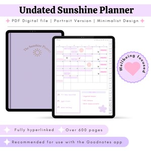 The Sunshine Planner | Undated Digital Planner for Goodnotes | Portrait Planner | Minimalist planner | Wellness journal | Digital Stickers