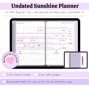 The Sunshine Digital Planner, Undated Digital Planner, Digital stickers included