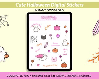 Cute Halloween Digital Stickers | Digital Planner Stickers | Goodnotes, Noteful & PNG Stickers
