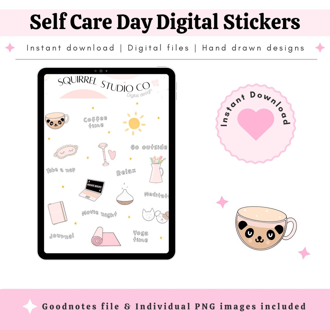 Self Care Day Digital Stickers, Goodnotes Digital Stickers - Etsy