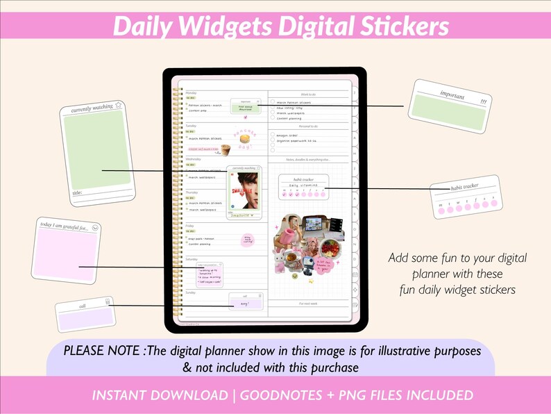 Daily Widget Digital Stickers | for Goodnotes & Digital Planning - Etsy