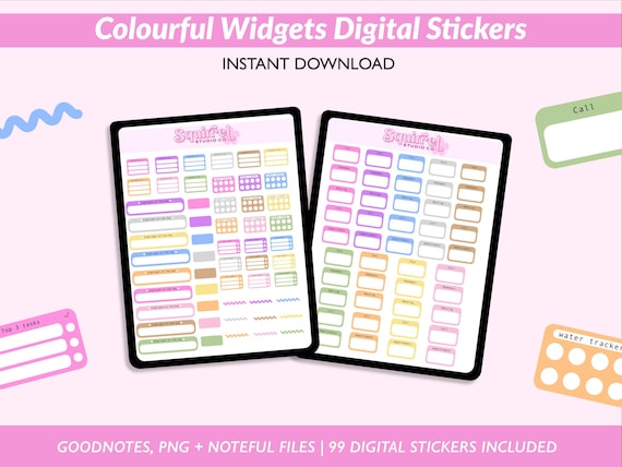 Colourful Widgets Digital Stickers | Goodnotes, Noteful & PNG Stickers Included