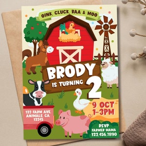 Convite de aniversário de fazenda de animais EDITÁVEL para impressão/Convite de festa de Barnyard de fazenda/Convite de fazenda Old MacDonald para impressão