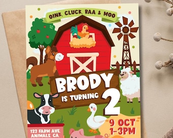 Animal Farm Birthday Invitation EDITABLE Printable / Farm Barnyard Party Invite / Old MacDonald Farm Invitation Printable