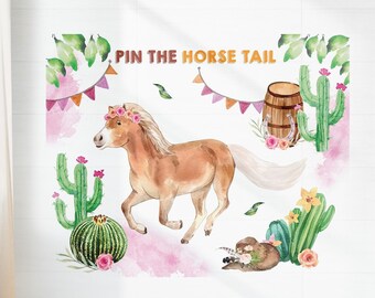 Pin the Tail on the Horse Game, Cowgirl Birthday Party (Editable Printable)