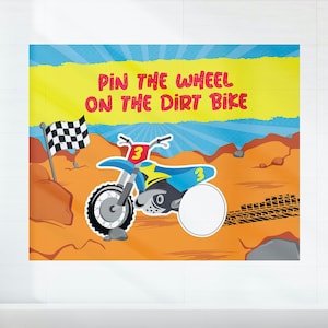 Dirt Bike Pin the Wheel Party Game/ Motocross Kids Party Game/ Motorbike Pin the Wheel Game Editable Printable