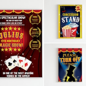 Magic Show Party Signs EDITABLE Printable/ Magician Party Posters/ The Greatest Showman Party Decorations/ Circus Posters Printable