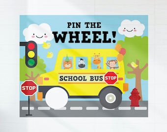 Wheels on the Bus Party Games/ Pin the Wheel on the Yellow School Bus Kids Party Game Editable Printable
