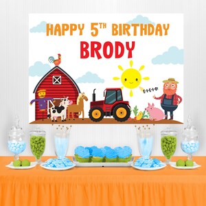 Old MacDonalds Farm Birthday Backdrop/ Animal Farm Barnyard Backdrop/ Tractor Backdrop Birthday Banner Party Decorations