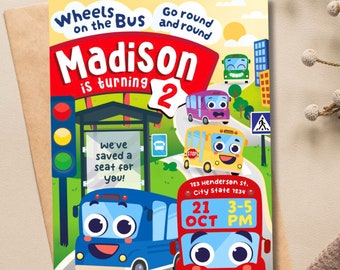 Wheels on the Bus Birthday Invitation, Editable Party Invite (Digital Download)