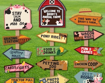 Farm Birthday Party Directional Signs, Barnyard Animals (Printable)