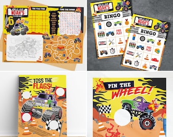 Monster Truck Birthday Party Games Kit: Bingo, Pin the Wheel (Printable)