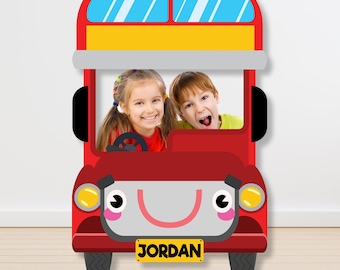 Red London Bus Party Photo Booth Frame EDITABLE Printable/ Red Bus Transportation Party Large Photo Prop Printable