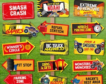 Monster Truck Party Signs Printable, Editable Directional Decor (Digital Download)