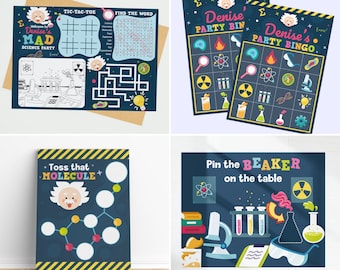 Kit de juegos para fiestas de ciencia loca: 4 actividades imprimibles en 1 (editables)