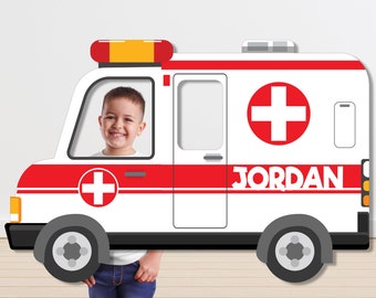 Accesorio para fotomatón con forma de ambulancia, decoración para fiestas temáticas de hospitales (editable, imprimible)