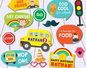 Accesorios para fotos de la película "Las ruedas del autobús" / Imprimibles para fiestas de cumpleaños (Editables)