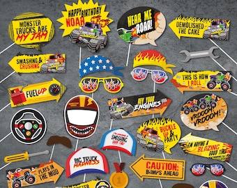 Monster Truck Party Photo Booth Props (bewerkbaar afdrukbaar)