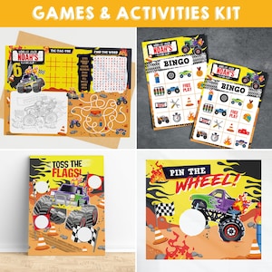 Monster Truck Party Game Activity Sheet Coloring Placemat Monster Jam Party Pin the Wheel Game Bingo Game Tossing Game