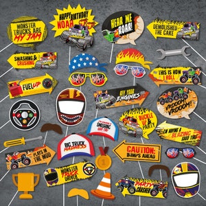 Monster Truck Party Photo Props bewerkbare afdrukbare / Monster Jam verjaardag Photo Booth Props BEWERKBARE afdrukbare