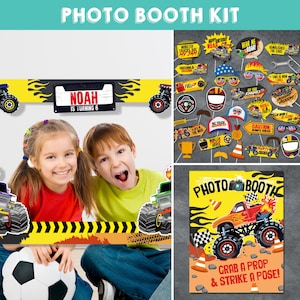 Monster Truck Party Photo Props Photo Booth Editable Printable Kit/ Monster Jam Birthday Photo Booth Props EDITABLE Printable Kit