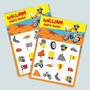 Dirt Bike Party Bingo Game/ Motocross Birthday Bingo/ Motorcycle Bingo Kids Party Game Editable Printable