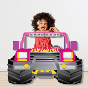 Pink Monster Truck Photo Booth Frame Printable, Girly Truck Photo Props, DIY Pink Truck Selfie Frame Prop, Instant Download