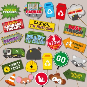 Pu&ograve; includere: Un set di 16 divertenti accessori per foto booth a tema camion della spazzatura. Gli accessori includono cartelli con frasi come "Non finire nella spazzatura!" e "Adoro i camion della spazzatura", oltre a maschere e altri accessori divertenti.
