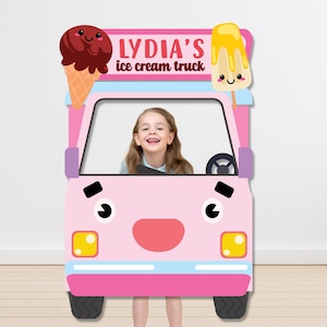 Marco de cabina de fotos de camión de helados EDITABLE Imprimible/Cabina de puesto de helados/Soporte de helados fiesta foto grande Prop imprimible