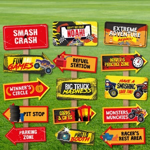 Monster Truck Party Directional Signs Printable/ Monster Jam Party Decoration Signs Editable Printable