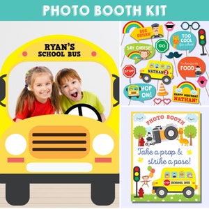 Kit para impressão de cabine fotográfica de festa de rodas no ônibus/kit para impressão de adereços fotográficos de festa de ônibus escolar amarelo