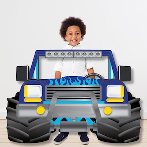 Marco imprimible para fotomatón de Monster Jam Blue Monster Truck (descarga instantánea), accesorio para fiesta de camiones grandes, marco para selfies de cumpleaños infantiles