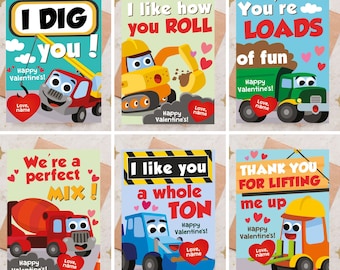 Construction Trucks Valentines Card | School Classroom Kids Valentines Favor, Gift for Daycare Valentine, Preschool Valentine Printable