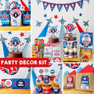 Top One Birthday Party EDITABLE Printable Kit | Fighter Jet Plane Party Decor, Fighter Pilot Birthday Deco, Military Jet Aviation Party Deco