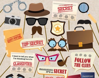 Secret Agent Photo Booth Props | Spy Party Printable (Digital Download)