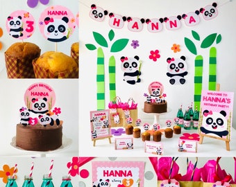 Panda Girl Birthday Party Printable Kit Editable