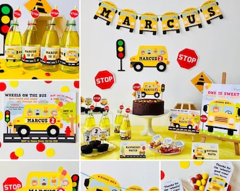 Wheels on the Bus Birthday Editable Party Kit Printables/ Yellow School Bus Party Decorations Printable Kit