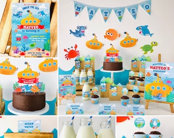 Yellow Submarine Birthday Party Decorations Printable Kit (EDITABLE)