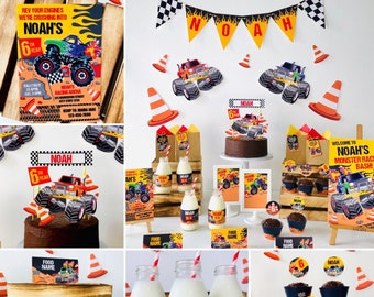 Monstertruck verjaardagsfeestje printables Kit (bewerkbaar)