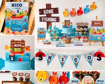 Fishing Party Decorations Printables Editable / Gone Fishing Birthday Party Printable Editable Kit